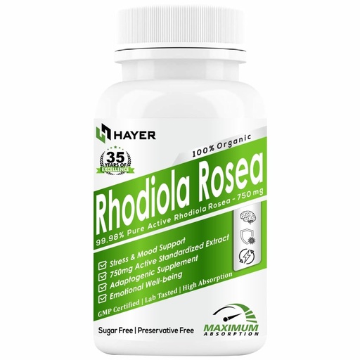 [BRSROHYNOACRQAL4] HAYER Rhodiola Rosea 750mg, High Potency Adaptogenic Herb Supplement For Brain, Mood & Stress Relief Support, Sugar Free, And No Fillers- 60 Vegetarian Tablets (Pack 1)