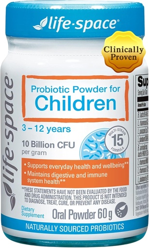 [BRSW2ZA7C5YAADY6] Probiótico de vida para niños de 3 a 12 años, 10 millones de francos CFU & Multi Strain, mejorar la competencia para aliviar el pico, aumentar la salud digestiva &amp; inmuno, apoyar la salud general de los niños, 60 gramos