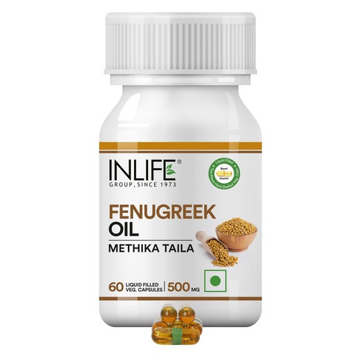 [BRSWKFA4AQNQ2HD6] INLIFE Fenugreek Oil Supplement 500mg, Methi Oil, 60 Veg Caps