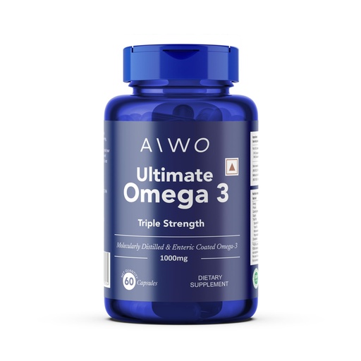 [BRSW2BQFOIPAMFI4] AIWO Ultimate Omega 3 Triple Strength Fish Oil Capsules for Men & Women, 1000 mg with 460 mg EPA & 380 mg DHA, 60 Softgels, Burp-Free Formula, Supports Heart, Brain, Joints & Eye Health