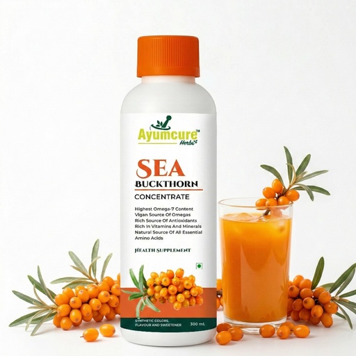[BRSREGILAUNROHLB] Ayumcure Sea Buckthorn Juice Concentrate 300ml | Cold-Pressed, Sugar-Free | Natural Vitamin C, Omega 3 6 7 9, Antioxidants | Immunity, Skin Glow & Gut Health | For Men & Women | Juice Seabuckthorn