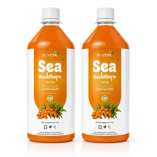 [BRSREFAHAQJRQ3DU] Dr Vedic Himalayan Sea Buckthorn Juice 500ml | Cold-Pressed Pulp Concentrate | Rich in Natural Vitamin C, Omega 3-6-7-9 & Antioxidants | Supports Immunity, Skin Radiance & Gut Health | Herbal Superfruit Supplement (Pack Of 2)