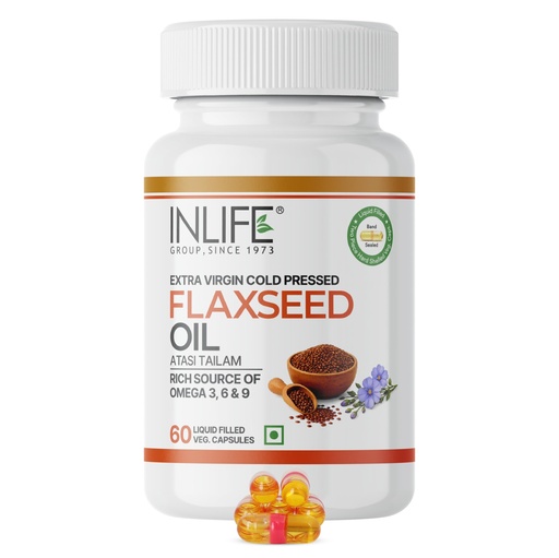 [BRSWIGQ2AYFRQHDG] INLIFE Flaxseed Oil Veg Capsules 500mg, Omega 3 6 9 Supplement, 60 Count