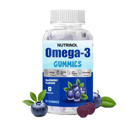 [BRSREEDQBEDR4C37] Knoll Healthcare Nutrinol Organics Vegan Omega-3 Flaxseed (145mg) Healthy Bones, Hair & Skin Glwing Skin Joint Strong Hair Veg Soft Gummies for Women & Men (Blueberry Flavour) 30 Gummies
