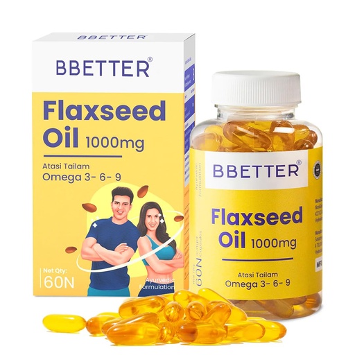[BRSW2H37DEIAO3LX] BBETTER Flaxseed Oil Softgels | Omega 3 6 9 Vegetarian Capsules for a Healthy Heart & Brain | 1000mg Flaxseed Oil capsules | No Fish Oil Used | 60 Capsules