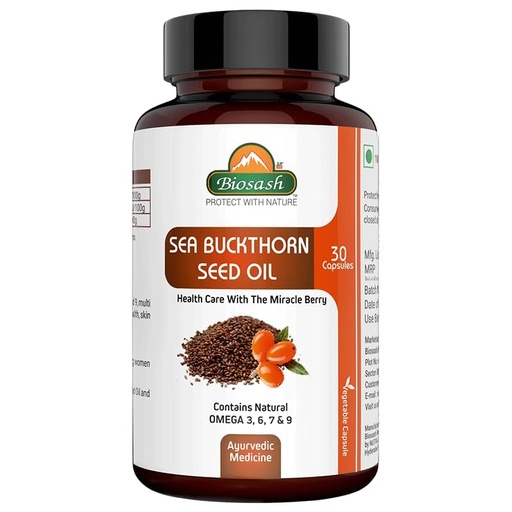 [BRSRABAFDINQ2C3B] Biosash Sea Buckthorn Seed Oil Capsules 30 Caps | CO2 Extracted from Certified Organic Berries | Omega 3 6 7 9 | Liver Health | Rich in Antioxidants & Vitamins | Skin, Hair, Immunity & Wellness