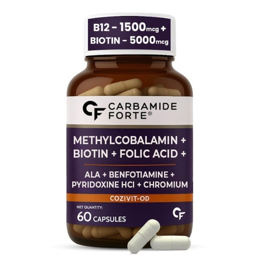 [BRSREZQNB4FQO3A7] Carbamide Forte Vitamin B12 Supplement with added Biotin for hair growth | B12 Supplement for Men & Women | Methylcobalamin 1500mcg with Biotin 5000mcg - 60 Capsules