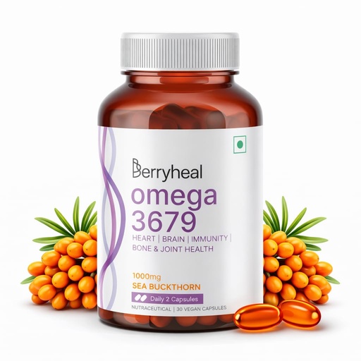 [BRSRMAIPCUAQI33K] Omega 3679 Sea Buckthorn Oil Capsules 1000mg | Helps to Boost Immunity, Skin, Hair, Joint & Heart Health | 100% Vegan Seabuckthorn Plant-Based Omega Supplement | 30 Capsules - 15 Days