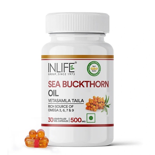 [BRSWIGQ2AYFQMALG] INLIFE Sea Buckthorn Oil Capsules 500mg, Omega 3 6 7 9, 30 Veg Capsules