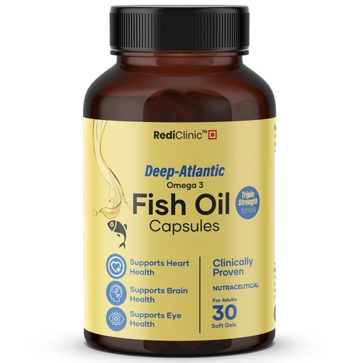[BRSREAIDBAIB6FDD] Triple Strength Omega 3 Fish Oil Capsules 2500mg | EPA - 900mg, DHA - 600mg, Vitamin E and Vitamin D3 | Supports Heart, Brain, Joints & Eye Health | No Fishy Burps, Lemon Flavour - 30 Softgels | Pack of 1