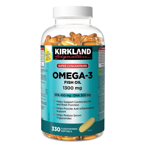 [BRSWGFI3AEBWCAY4] Kirkland Signature Super Concentrate Omega 3 Fish Oil Softgels, 1300 mg, EPA 450 mg, DHA 300 mg, Omega 3 Fatty Acids 750 mg, (330 Soft gels)