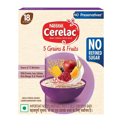 [BRSRAAT7A4IWYCA6] Nestlé CERELAC Baby Cereal 5 Grains & Fruits, No Refined Sugar STG-5, 300g