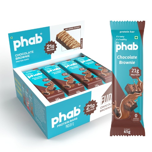 [BRSW2ZD2BANWKAD2] Phab Protein Bars Chocolate Brownie with 21g Protein, 8g High Fibre & 0 Added Sugar 100% Vegetarian | Healthy & Tasty Protein bar | Trans Fat-Free & No Preservatives Protein bars (Pack of 12 x 65g)