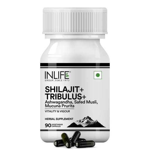 [BRSRAYIRCFYGO2T4] INLIFE Shilajit Ashwagandha Safed Musli Tribulus, 90 Veg Capsules