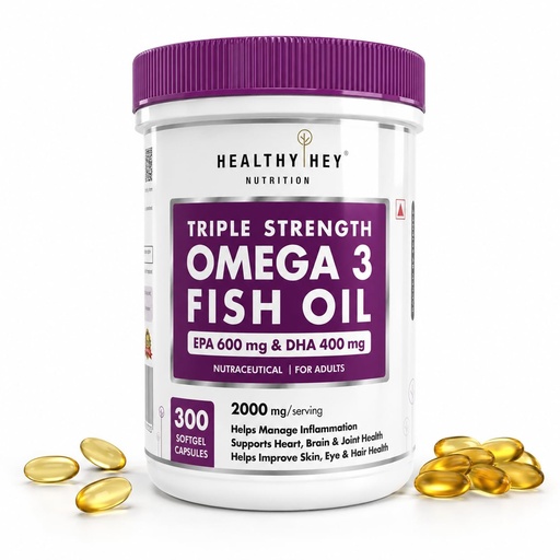 [BRSWGAY3PJ7BQC33] HealthyHey Sports Omega 3 Fish Oil | Omega 3 Fish Oil Capsules For Women and Men - 300 Softgels (EPA 600 - DHA 400)