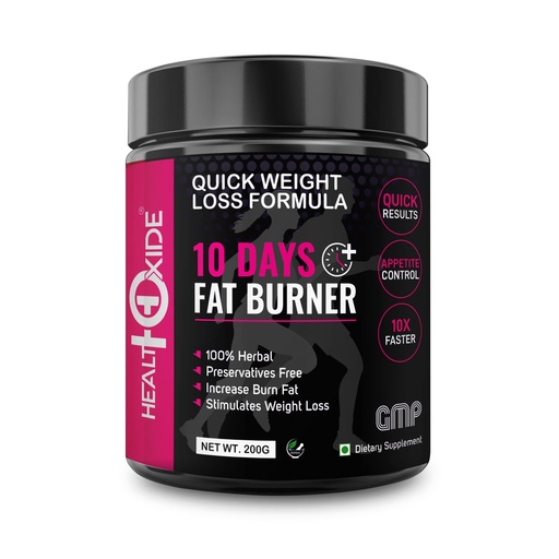 [BRSRMFLROABREFD7] HealthOxide 10 Days Fat Burner Powder | Natural Weight Loss Supplement with Green Tea Extract, Garcinia Cambogia & Cayenne Pepper | Boosts Metabolism, Energy & Appetite Control | 200g