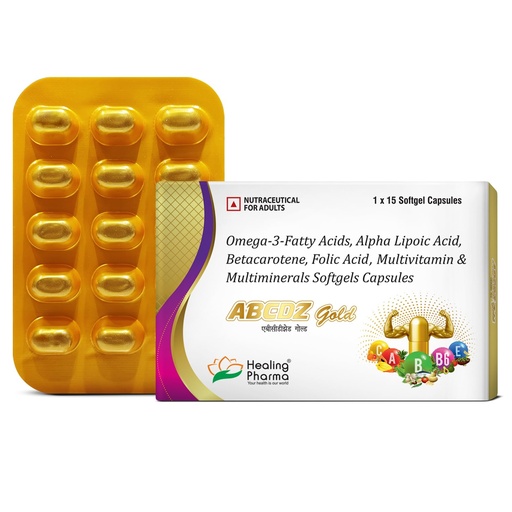 [BRSREGQ6A55RY3DL] Healing Pharma - ABCDZ Gold Daily Health Supplement for Immunity & Vitality | High Potency Multivitamin Softgels with Antioxidants & Omega-3 Fatty Acids | For Fatigue, Joint Support & Heart Care| 1 x 15 Capsules