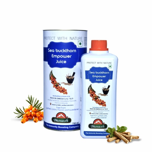 [BRSRECYNDMMWCA3D] Biosash Sea Buckthorn Berry Empower Juice 750ml – Organic Juice with Seabuckthorn, Ashwagandha, Shatavari & Safed Musli | Rich in Omega 3 6 7 9 | Natural Drink for Energy Antioxidants & Vitality