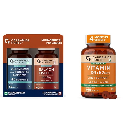 [BRSREAQEOIJRQEI4] Carbamide Forte Multivitamin Tablet & Omega 3 fish oil capsules - 60 Tablets + 60 Softgel Capsules & Vitamin D tablets with Vitamin K2 MK7-120 Veg Tablets