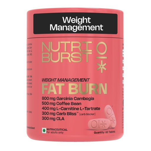 [BRSREBAFBENWG3DU] Nutriburst Fat Burn Tablets for Men & Women | Weight Management Supplement with Garcinia Cambogia, Green Coffee Bean, L-Carnitine, CLA & Carb Blocker | 60 Tablets | 1-Month Pack