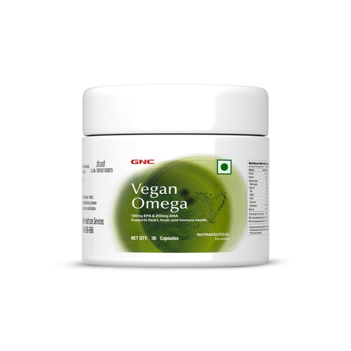 [BRSRYFT7CJ7RMHLX] GNC Vegan Omega 3 | EPA + DHA from Microalgae | Plant-Based Omega 3 for Heart, Brain & Joint Support | No Fishy Burps | 100% Vegan | 30 Capsules