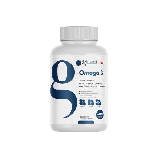 [BRSRMCYNAV7B6HQ2] GLIMLACH Omega 3 Fish Oil 1300mg Triple 3X Strength 50 Capsules- 550 mg EPA & 350 mg DHA for Heart, Joints & Brain Health