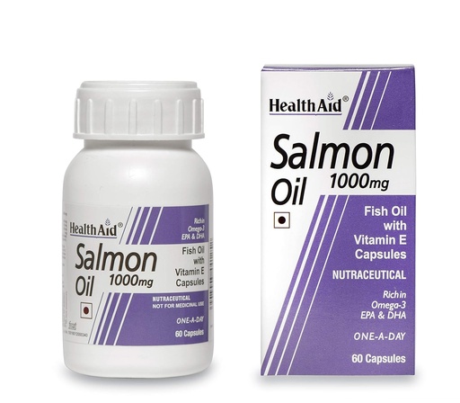 [BRSWIYAYCQHAYALE] HealthAid Salmon Oil 1000mg – Omega-3 with EPA & DHA + Vitamin E | Supports Heart, Brain & Joint Health | 60 Capsules
