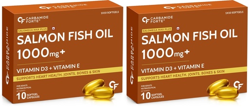 [BRSRGZILPMBGEAYZ] Carbamide Forte Omega 3 Fish Oil Capsules Softgel 1000mg with Vitamin D & E | Omega 3 Supplement Softgel For Men & Women | Salmon Fish Oil Omega3 Supplement For Heart, Joints, Bones & Skin - 10 Softgels