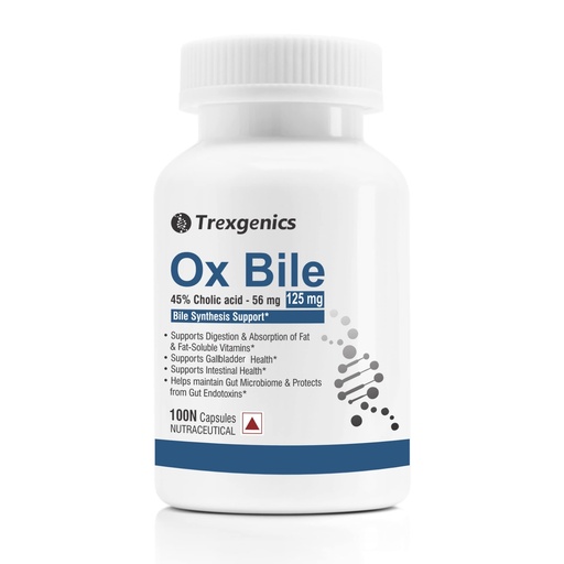 [BRSW2HQ2PJ5RG3T7] Trexgenics BILE EXTRACT 125 mg 45% CHOLIC ACID Bile Synthesis Support (100 Capsules) (Pack of 1).