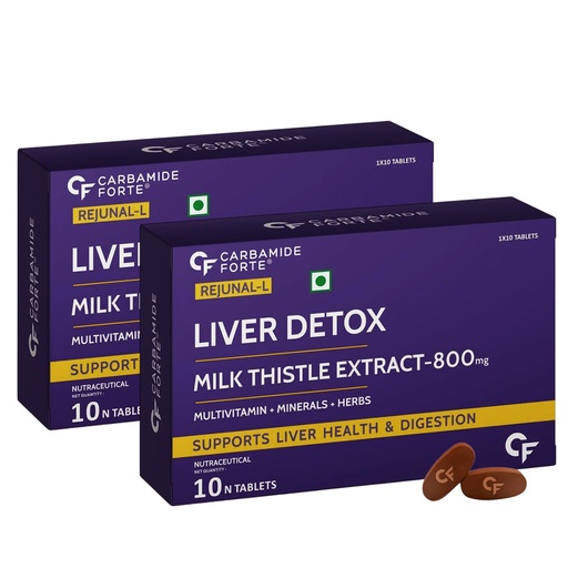 [BRSRAFQ5CUFGCF36] Carbamide Forte Liver Support Supplement with Milk Thistle Extract 800mg (30:1), Multivitamins & Amino Acid | Liver Detox Supplement 10 Veg Tablets (Pack of 2)