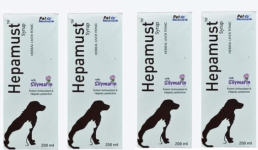 [BRSROFQYBZ6GY3Y2] Hepamust Syrup (200x2 ml) Herbal Liver Tonic (Silymarin Potent Antioxidant Hepato-Protective) Helps in Anorexia & debility, for Cats & Dogs(Pack of 4)