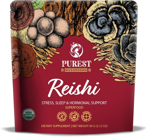 [BRSROAD7CR6QEAAY] Reishi Powder - Organic Mushroom Extract Powder - Mushroom Supplements for Immune Support, Stress Relief, Better Sleep 60g