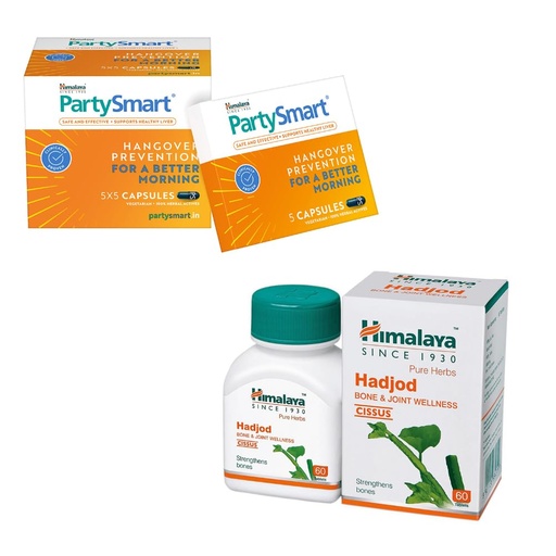 [BRSROAA7CEFQIDQ4] Himalaya Partysmart, 25 Capsules |Prevents Hangover & Helps Support Liver. Herbal Solution, Safe, Effective & Clinically Proven & Wellness Pure Herbs Hadjod Bone & Joint Wellness - 60 Tablet