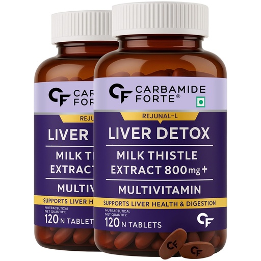 [BRSRAFQ5CR7AOELD] Carbamide Forte Liver Detox Supplement With Milk Thistle Extract 800Mg (30:1) | Added Multivitamins & Amino Acid | Liver Support Supplement 120 Veg Tablets (Pack Of 2)