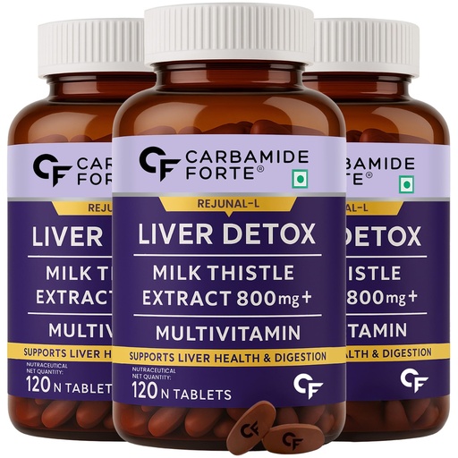 [BRSRAFQ5C4MAKEIZ] Carbamide Forte Liver Detox Supplement With Milk Thistle Extract 800Mg (30:1) | Added Multivitamins & Amino Acid | Liver Support Supplement 120 Veg Tablets (Pack Of 3)