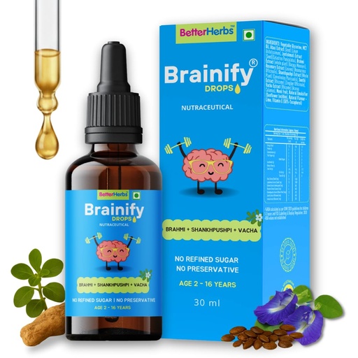 [BRSREAICBN4BO336] Brainify Drops for Kids | 2-16 Years | 30ml | Brahmi + Shankhpushpi + Vacha | 7 Time-Tested Natural Herbs Formulation | No Added Sugar & Preservatives