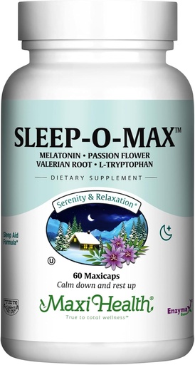 [BRSWG2T5OR6QGELU] Maxi Health Adults Herbal Sleep-O-Max with Valerian Root, Melatonin, Tryptophan, Passionflower - Natural Sleep Supplement - Calm Sleep Support Formula