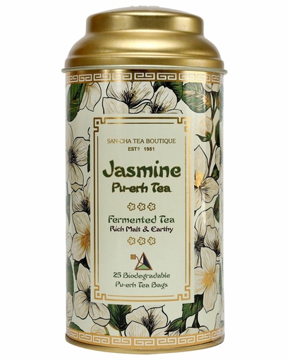 [BRSRMFQEB4NR6EQ3] Sancha Tea Boutique, Jasmine Pu-erh Tea, 25 Pyramid Bags | Aged Chinese Pu-erh with Jasmine Flowers | Earthy, Malty & Floral Notes | Premium Fermented Blend