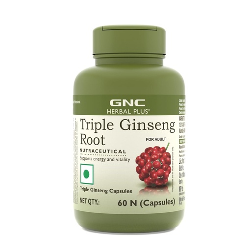 [BRSRM236AQHRYH3B] GNC Herbal Plus Triple Ginseng with Korean, American & Siberian Ginseng | 60 Capsules | 700mg | Enhances Immunity | Boosts Strength & Stamina | Improves Alertness & Concentration | Formulated in USA