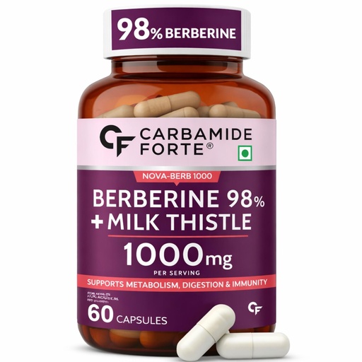[BRSRGZAFOQHW2GQ4] Carbamide Forte 98% Berberine supplements with Milk Thistle | 1000mg Berberine HCl per Serving for Metabolism, Digestion, Liver Detox & Immunity Support | High Potency Berberine HCl – 60 Veg Capsules