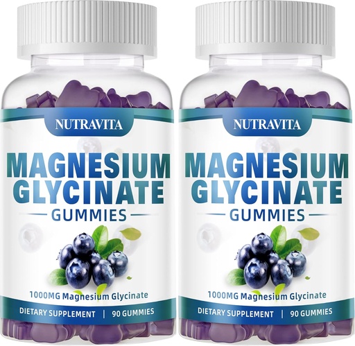 [BRSRAED6BF6AO23D] Magnesium Glycinate Gummies 1000mg with Magnesium L-Threonate,Chelated Magnesium Potassium Complex Supplement with VitD, B6, CoQ10, Calcium,Supports for Memory, Calm, Mood - 180 Gummies Blueberry