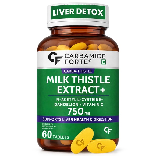 [BRSRGCYRPMIQIAI6] Carbamide Forte Milk Thistle Tablets | Liver Detox Supplement with NAC, Dandelion & Vitamin C | NAC Supplement to support Liver Health & Digestion - 60 tablets