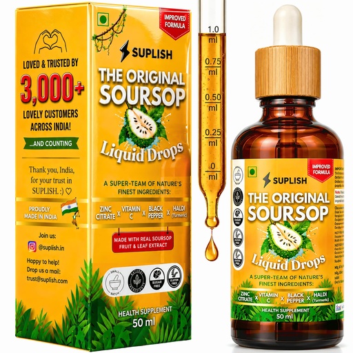 [BRSRAAIFOF6AAD3L] Soursop Bitters Soursop Leaves Liquid Drops with Turmeric Extract, Vitamin C, Zinc Citrate and Black Pepper for Enhanced Bioavailability - 50 ml by SUPLISH