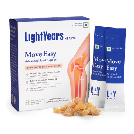 [BRSRAAY3OANQ2H3V] LightYears Move Easy | Advanced Joint Support Supplement | Clinically Proven Ingredients | Boswellia Serrata, Magnesium, Calcium, Vitamin D, Vitamin K2-7 | Mouth-Melting Powder | 15 Sachets