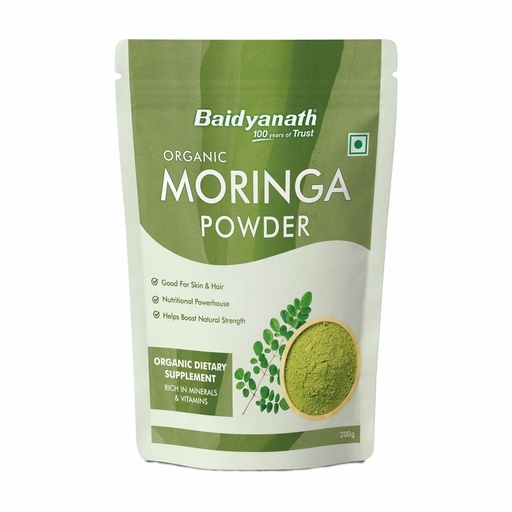 [BRSRGFILAEMGKC3X] Baidyanath Ayurved Certified Organic Moringa Powder 200 gm | Pure Moringa (Drum Stick) Powder | Green Superfood for Energy, Immunity & Daily Wellness | Plant-Based Herbal Nutrition Supplement