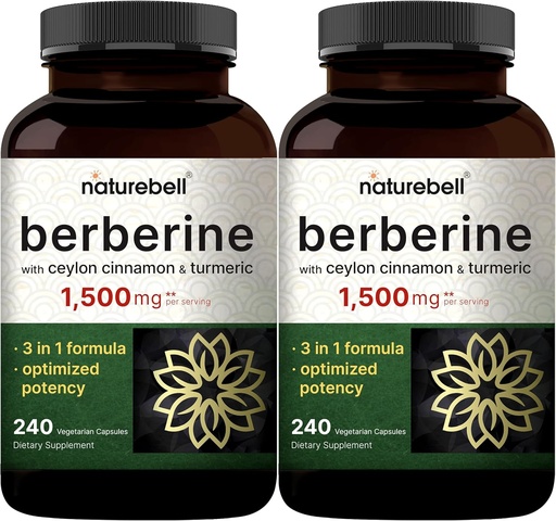 [BRSWKHT3C4HQIF3I] Suplemento de bereberina 1,500 mg con canela de Ceillón " Turmeric Root, 480 cápsulas de verduras (2 Pack) Silencio 97% Pure Berberine HCL ← Soporta Niveles de azúcar equilibrados " Heart Health " Vegan, Non-GMO