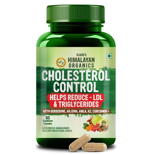 [BRSRGALYOYIB4DIY] Vlado's Himalayan Organics Cholesterol Control Supplement | Berberine, Arjuna, Amla & Curcumin | Supports Healthy Cholesterol, LDL HDL Balance & Lipid Levels | Helps Reduce Bad Cholesterol & Triglycerides | Heart Health & Cardiovascular Support | Ayurvedic 60 Veg Capsules