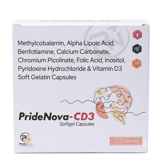 [BRSRYEI7PMCR6CDG] PrideNova-CD3 Softgel Capsules | Calcium, Vitamin B6 & Vitamin D3 | Daily Nutritional | Pack of 10 Capsules