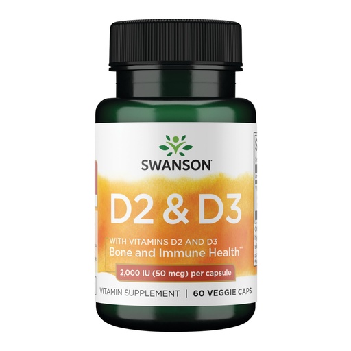 [BRSWIFIGDJ6BGFLC] Swanson D2 & D3-2,000 IU - Dental & Bone Health Supplement - Offers Immune Support - Aids Calcium Absorption - Non-GMO - 60 Veggie Capsules