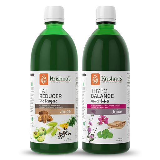 [BRSRYFA3DEFQMG3L] Krishna's Fat Reducer Juice & Thyro Balance Juice Combo With Goodness of Amla, Harad, Kanchnar, Brahmi & 20+ Herbs for Weight Management, Metabolism & Thyroid Wellness - 1000 ml Each (Combo Pack of 2)